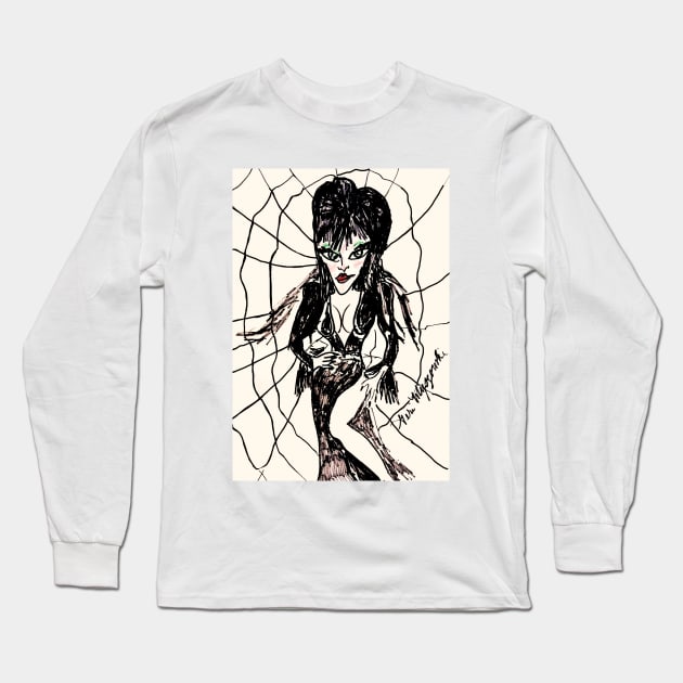 Elvira Mistress of the Dark Cassandra Peterson Long Sleeve T-Shirt by TheArtQueenOfMichigan 